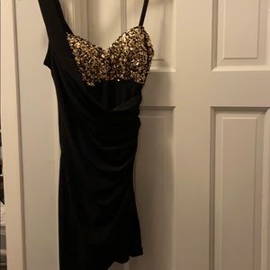 Black with gold sequin mini dress